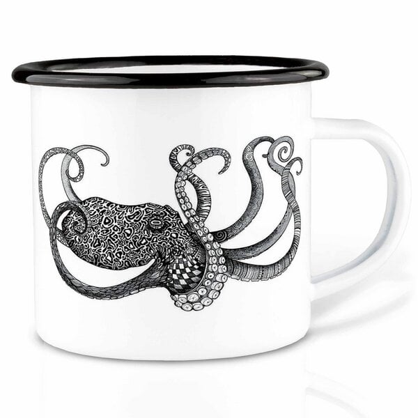 Emailletasse »Oktopus« von LIGARTI | 300 oder 500 ml | handveredelt in Deutschland | Cup, Kaffeetasse, Emaillebecher, Camping Becher von LIGARTI