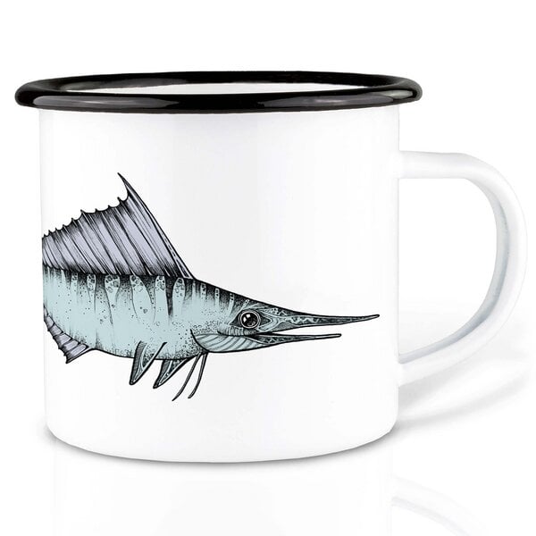 Emailletasse »Schwertfisch« von LIGARTI | 300 oder 500 ml | handveredelt in Deutschland | Cup, Kaffeetasse, Emaillebecher, Camping Becher von LIGARTI