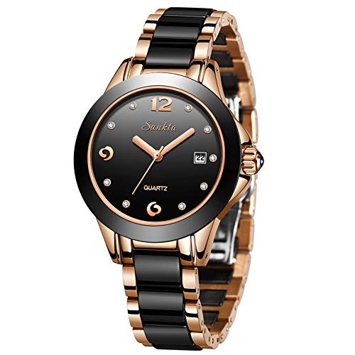 LIGE Uhr Damen Schwarz Edelstahl Wasserdicht Analog Quarz Armbanduhren Frauen Sport Mode Uhren für Damen von LIGE