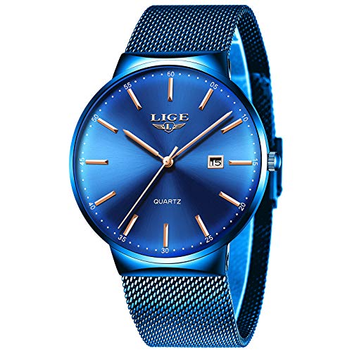 LIGE Uhr Herren Mode Edelstahl Mesh wasserdichte Chronographen Auto-Kalender Geschäft Kleid Analoge Quarz Armbanduhr Männer von LIGE