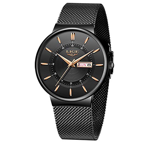 LIGE Herren Uhren Wasserdicht Männer Armbanduhr Mode Elegant Geschäft Alle blau Analoge Quarz Herrenuhr für Mann mit Edelstahl Masche Kalendar Simple Freizeit Armbanduhren Uhr Herren Kleid, LG-9949 von LIGE