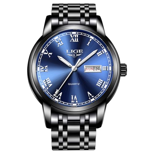 LIGE Armbanduhr Herren Silbrig, Herrenuhr Quarz-Analoguhr, Edelstahlarmband 3ATM Wasserdicht, Leuchtzeiger-Display mit Kalender, Schöne Geschenke Armbanduhren für Herren, Business Outdoor Erholung von LIGE