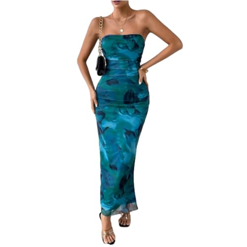 LIGHT DOT Damen-Sommerkleid, bedruckt, trägerlos, figurbetont, Maxi, Seitenschlitz, Netzstoff, geschichtet, Blau, X-Groß LIGHT DOT Damen-Sommerkleid, bedruckt, trägerlos, figurbetont, Maxi, Seitenschlitz, Netzstoff, geschichtet, Blau, X-Groß von LIGHT DOT