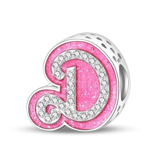 LIGHTDOG 925 Sterling Silber Beads Pink Stoned A Z Charms Buchstabe für Armband Europäisches Damen Pandora Armbands Princess Doll Style 26 Letters Perlen Ciondolo Letter von LIGHTDOG