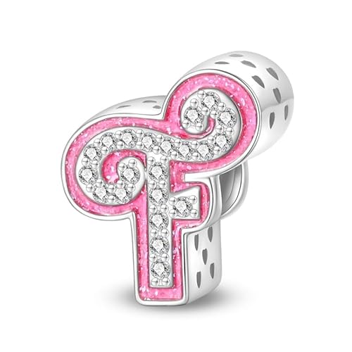 LIGHTDOG 925 Sterling Silber Beads Pink Stoned A Z Charms Buchstabe für Armband Europäisches Damen Pandora Armbands Princess Doll Style 26 Letters Perlen Ciondolo Letter von LIGHTDOG