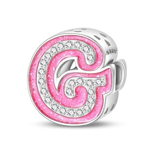 LIGHTDOG 925 Sterling Silber Beads Pink Stoned A Z Charms Buchstabe für Armband Europäisches Damen Pandora Armbands Princess Doll Style 26 Letters Perlen Ciondolo Letter von LIGHTDOG