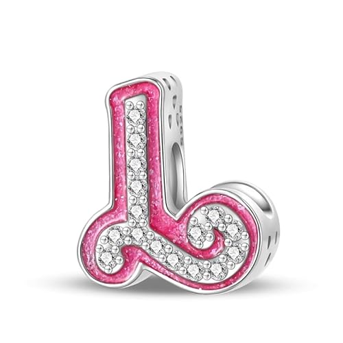 LIGHTDOG 925 Sterling Silber Beads Pink Stoned A Z Charms Buchstabe für Armband Europäisches Damen Pandora Armbands Princess Doll Style 26 Letters Perlen Ciondolo Letter von LIGHTDOG