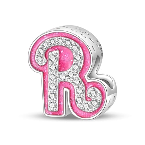 LIGHTDOG 925 Sterling Silber Beads Pink Stoned A Z Charms Buchstabe für Armband Europäisches Damen Pandora Armbands Princess Doll Style 26 Letters Perlen Ciondolo Letter von LIGHTDOG