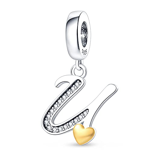 LIGHTDOG 925 Sterlingsilber Charms Anhänger für Armbänder 26 Buchstaben U Charm Kompatibel mit europäischen Armbändern für Frauen Mädchen Passt Pandora Armbänder von LIGHTDOG