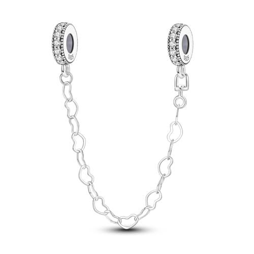 LIGHTDOG 925 Sterling Silber Sicherheitskette Charm für Europäische & Pandora Armbänder,Niedliches Geschenk Schmuck Mädchen Mode Liebe Schloss Charms von LIGHTDOG