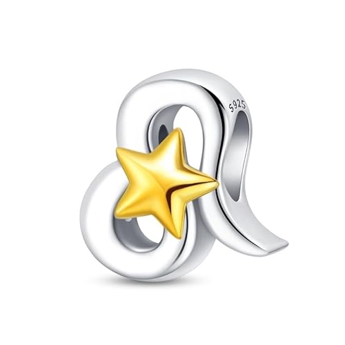 LIGHTDOG Damen 925 Silber Charms für Armbänder 12 Sternzeichen Anhänger Geeignet für Europäische Armbänder & Pandora Armbänder Halsketten Kompatibel Geburtstag Vergoldete Charms von LIGHTDOG