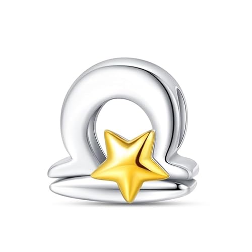 LIGHTDOG Damen 925 Silber Charms für Armbänder 12 Sternzeichen Anhänger Geeignet für Europäische Armbänder & Pandora Armbänder Halsketten Kompatibel Geburtstag Vergoldete Charms von LIGHTDOG