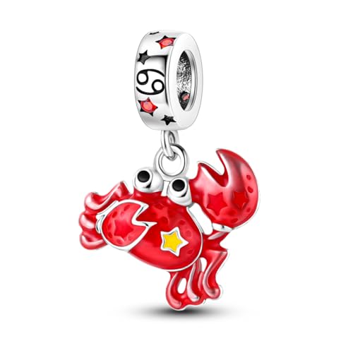 LIGHTDOG Damen 925 Silber Charms für Armbänder 12 Sternzeichen Anhänger Geeignet für Europäische Armbänder & Pandora Armbänder Halsketten Kompatibel Geburtstag Vergoldete Charms von LIGHTDOG