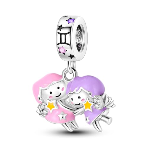 LIGHTDOG Damen 925 Silber Charms für Armbänder 12 Sternzeichen Anhänger Geeignet für Europäische Armbänder & Pandora Armbänder Halsketten Kompatibel Geburtstag Vergoldete Charms von LIGHTDOG