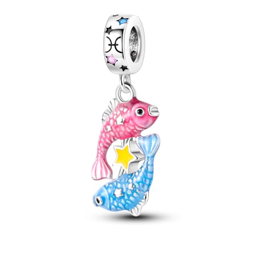 LIGHTDOG Damen 925 Silber Charms für Armbänder 12 Sternzeichen Anhänger Geeignet für Europäische Armbänder & Pandora Armbänder Halsketten Kompatibel Geburtstag Vergoldete Charms von LIGHTDOG