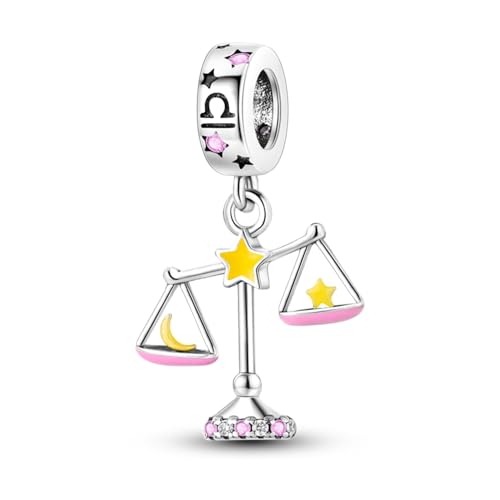 LIGHTDOG Damen 925 Silber Charms für Armbänder 12 Sternzeichen Anhänger Geeignet für Europäische Armbänder & Pandora Armbänder Halsketten Kompatibel Geburtstag Vergoldete Charms von LIGHTDOG