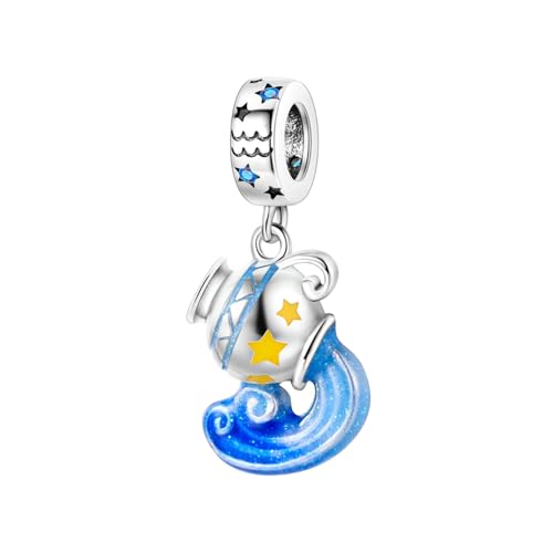 LIGHTDOG Damen 925 Silber Charms für Armbänder 12 Sternzeichen Anhänger Geeignet für Europäische Armbänder & Pandora Armbänder Halsketten Kompatibel Geburtstag Vergoldete Charms von LIGHTDOG