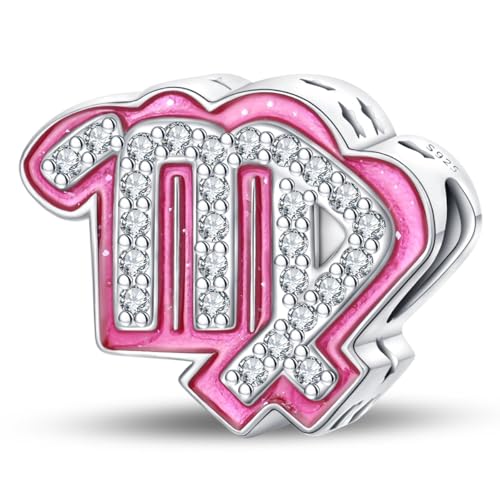 LIGHTDOG Damen 925 Silber Charms für Armbänder 12 Sternzeichen Anhänger Geeignet für Europäische Armbänder & Pandora Armbänder Halsketten Kompatibel Geburtstag Vergoldete Charms von LIGHTDOG