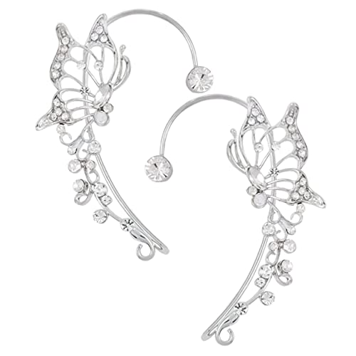 LIGIGWASH 1 Paar Rhinestone Ohrringe für Damen Silberne Clip Ohrhänger Schmetterlingsform Piercing für Jede Gelegenheit Elegant und Komfortabel von LIGIGWASH