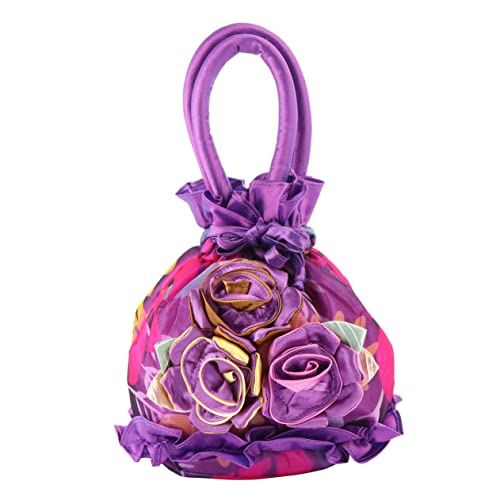 LIGIGWASH 1 Stück Lace Women's Bag Kosmetiktasche Cosmetic Bag Vanity Bag Damenhandtasche blumentasche Geldbeutel Frauentasche Schulter groß Hochzeitsbeteiligte Party Geldbörse Stoff Violett von LIGIGWASH