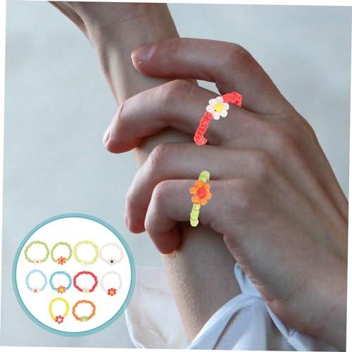LIGIGWASH 10 Stück Bunte Perlenringe für Damen und Mädchen Handgefertigte Blumen stapelringe Elastisch Leicht und Bequem Modischer Schmuck für Sommer und Alltag von LIGIGWASH
