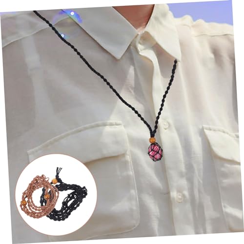 LIGIGWASH 10 Stück Teiliges Kristallsteinhalter Anhänger mit Handgewebtem Netz käfig Verstellbare Halskette aus Schwarzem und Braunem Baumwollband Edler Natursteinhalter für DIY Schmuck und von LIGIGWASH