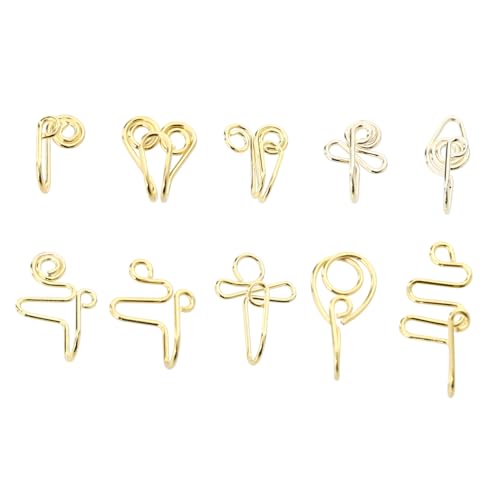 LIGIGWASH 10 Stück Teiliges Nasenringe aus Goldfarbene nicht Durchbohrte Nasenstecker mit Glatter Oberfläche Vielseitiger Schmuck für Damen zu Tragen Verschiedene Designs für Alltag und von LIGIGWASH