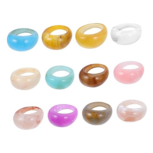 LIGIGWASH 12 Stück Teiliges Bunte Resin Ringe Dicke Knöchelringe Vintage Farbige Fingerringe Umweltfreundlichem Hautfreundlichem Material Modisch und Langlebig für Damen von LIGIGWASH