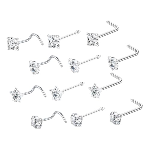LIGIGWASH 12 Stück Teiliges Nasenpiercing Schmuck aus Förmige Nasenstecker mit Funkelnden Zirkonia Nasenringe für Damen Hautfreundlich und Vielseitig Kombinierbar von LIGIGWASH