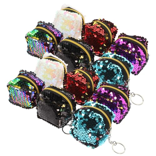 LIGIGWASH 12 Stück Teiliges Quadratische Pailletten Mini geldbörsen Flexible Münztaschen in Rot Violett Grün Schwarz und Bunt Kompakte Aufbewahrung für Schmuck Lippenstift Schlüssel für von LIGIGWASH