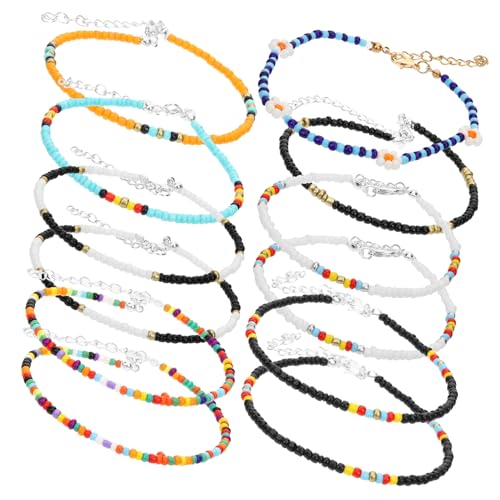 LIGIGWASH Bunte Perlen Fußkettchen für Damen 12 Stück Mehrlagig Elastisch Strand Schmuck Fußkette für Sommerpartys von LIGIGWASH