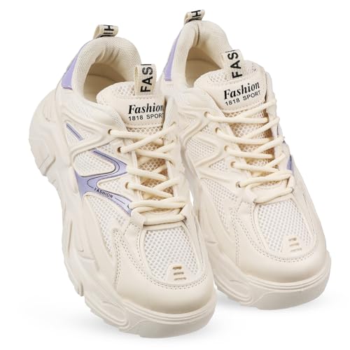 LIGIGWASH 1Paar Damen Sneaker Klobige Turnschuhe mit Dicker Sohle Bequeme Freizeitschuhe Strapazierfähigem PU Material Sportschuhe für Vielseitige Outfits von LIGIGWASH