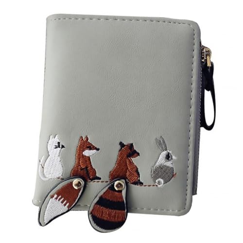 LIGIGWASH 1Stück Faltbare Geldbörse für Frauen Niedliche Tier Münztasche PU mit Seitlichem Reißverschluss Party Graue Clutch für Modebewusste Damen von LIGIGWASH