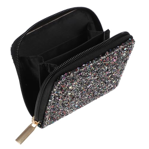 LIGIGWASH Mini Geldbörse Damen Kurze Pailletten Geldbörse Mit Reißverschluss Tragbare Münztasche Für Frauen Für Karten Und Kleingeld Silberne Kosmetiktasche von LIGIGWASH