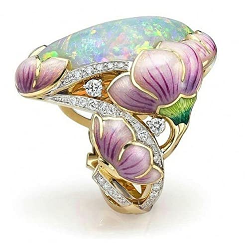 LIGIGWASH Floraler Damenring Mit Opalstein Modischer Fingerring Farbiger Schmuck Für Frauen Zarte Optik Und Feine Verarbeitung von LIGIGWASH