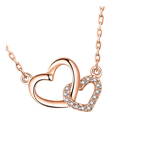 LIGIGWASH Silber Doppelherz Halskette Für Damen Elegante Schlüsselbein Kette Als Geschenk Für Valentinstag Geburts Muttertag Vielseitig Kombinierbar von LIGIGWASH