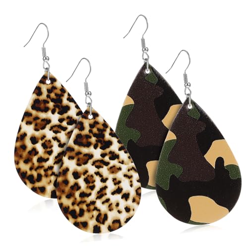 LIGIGWASH 2 Paar Damen Ohrringe Faux Baumelnde Ohrhänger Vintage Tropfenform Leopard und Camouflage Muster Leicht und Komfortabel Modeaccessoires von LIGIGWASH