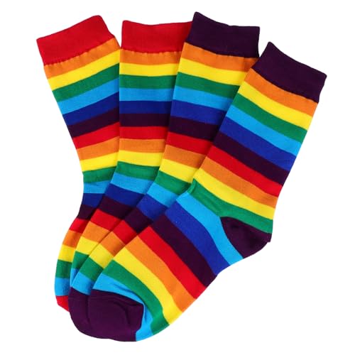 LIGIGWASH 2 Paare Bunte Damen Baumwollsocken Mid Calf Socken mit Regenbogenstreifen Atmungsaktiv Elastisch und Feuchtigkeitsabsorbierend für Sportliche und Trägerinnen von LIGIGWASH