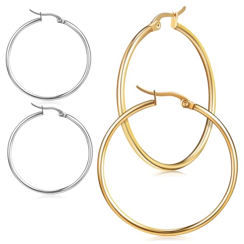 LIGIGWASH 2 Paare Exklusive Große Kreisförmige Ohrringe Modische Runde Creolen in Gold und Silber Leichte Statement accessoires für Damen und Mädchen Angenehm und Vielseitig für Alltag und LIGIGWASH 2 Paare Exklusive Große Kreisförmige Ohrringe Modische Runde Creolen in Gold und Silber Leichte Statement accessoires für Damen und Mädchen Angenehm und Vielseitig für Alltag und von LIGIGWASH