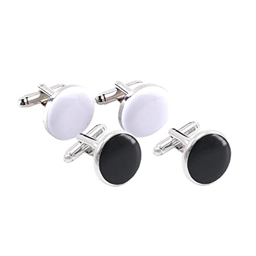LIGIGWASH 2 Paare Herren Manschettenknöpfe Legierung Runde Französische Cufflinks Schwarz und Weiß Stilvolle Hemd Accessoires für Formelle Anlässe Hochzeiten und Meetings von LIGIGWASH