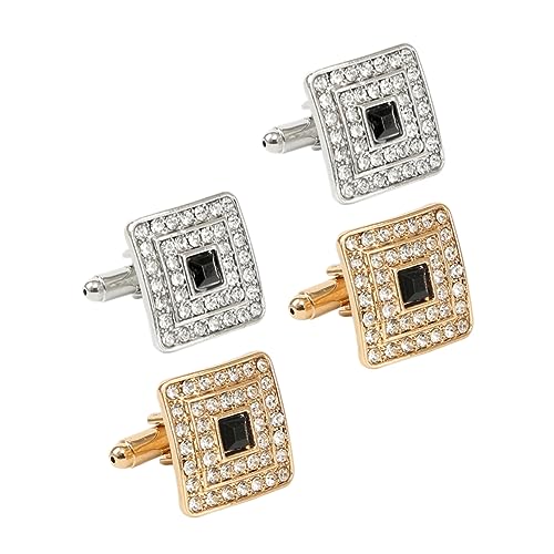 LIGIGWASH 2 Paare Herren Manschettenknöpfe im mit Strasssteinen in Gold und Silber Stilvolle Accessoires für Hemden für Hochzeiten und Besondere Anlässe von LIGIGWASH