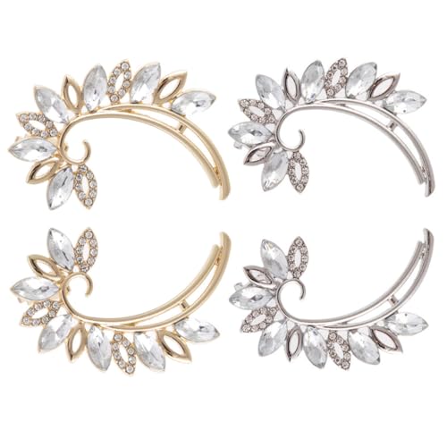 LIGIGWASH 2 Paare Luxuriöse Ohrclips Blattförmig Ohr Manschetten mit Strassbesatz Eleganter Ohrschmuck für Damen Glänzende Kostüm accessoires Ohrklipser ohne Piercing Modische Ohrringe für von LIGIGWASH