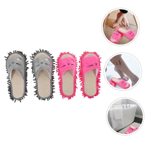 LIGIGWASH 2 Paare Mop slipper Chenille Waschbar Praktische Reinigung Hausschuhe Rutschfest Cartoon Design für Bodenreinigung Erwachsene Pink Mittel Klein von LIGIGWASH
