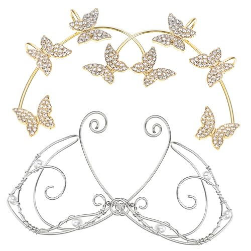LIGIGWASH 2 Paare Ohrclips Schmetterling und Elfen Ohrmanschetten Damen Leicht Ohrklemme Schmuck für Mädchen Party Casual Cosplay von LIGIGWASH