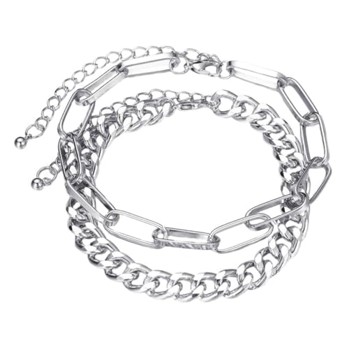 LIGIGWASH 2 Satz Silbernes Fußkettchen aus Hochwertiger Zinklegierung Grobe Glieder Fußkette als Modisches Fußdekor Verstellbare Fußkettchen für Damen Langlebig und zu Tragen von LIGIGWASH