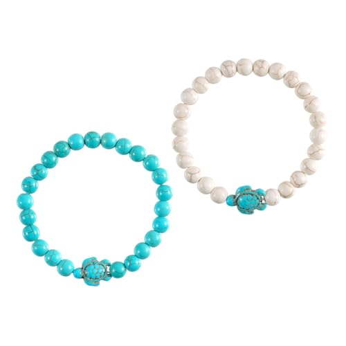 LIGIGWASH 2 Stück Boho Armband Elastisch mit Türkisfarbener Schildkrötenperle und Weißen Perlen Damen Schmuck für Alltag Party und Sommer Vielseitiges Schmuckstück für Handgelenk und von LIGIGWASH