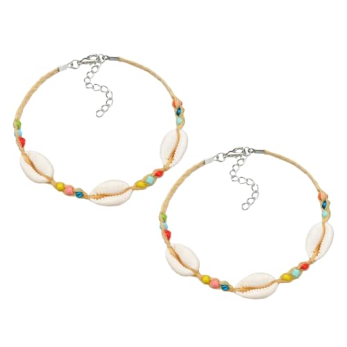 LIGIGWASH 2 Stück Boho Fußkettchen Damen mit Bunten Perlen und Natürlichen Muscheln Handgefertigte Langlebige Knöchelketten Schmuckaccessoires für Alltag und Strandpartys von LIGIGWASH
