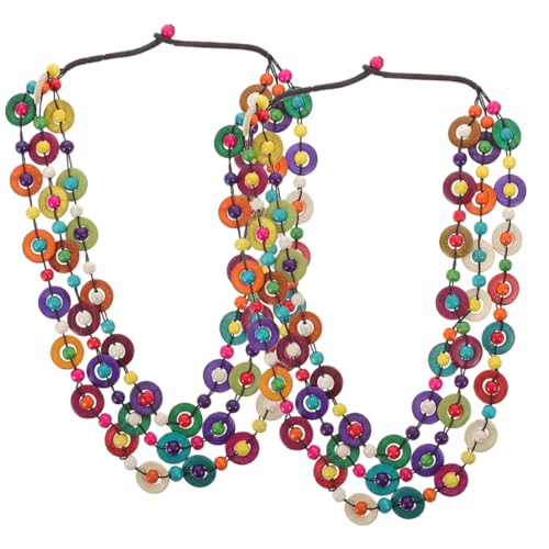 LIGIGWASH 2 Stück Boho Lange Bunte Kokosnussschalen Halskette Mehrschichtige Holzperlen Kette Ethnischer Schmuck für Frauen Geeignet für Party Strand und Alltag von LIGIGWASH