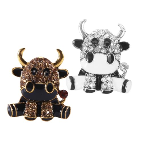 LIGIGWASH 2stücke Cartoon Kuh Brosche Strass Tier Brosche Anstecknadel Für Damen Mädchen Kleidung Dekoration Vielseitig Einsetzbar Elegantes Design von LIGIGWASH