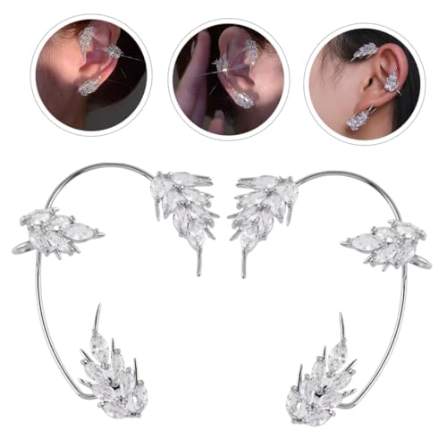 LIGIGWASH 2 Stück Ear Cuff Damen Ohrklemme mit modischem Federdesign Robuste Metalllegierung Glänzend Silberfarbene Ohrringe für Alltag und Festlichkeiten von LIGIGWASH